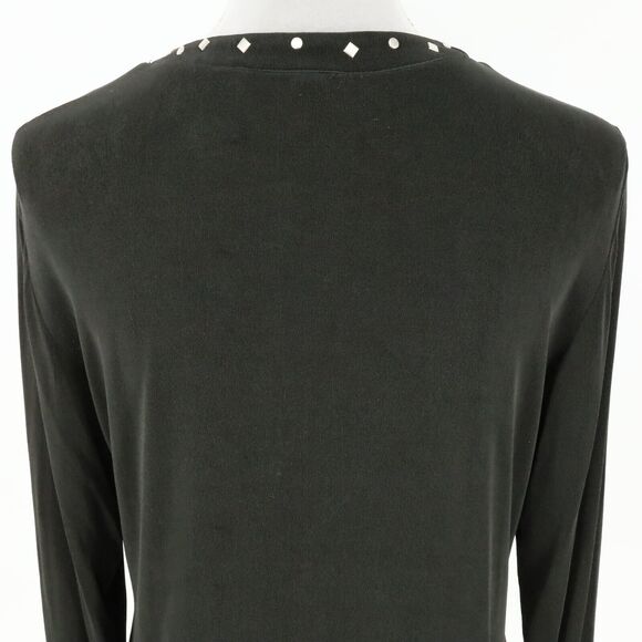Chicos Travelers Top 2 Womens Large 12 Dark Gray Blouse Studs Slinky Career - Picture 10 of 12